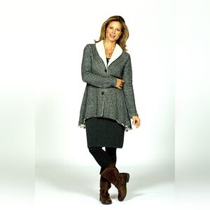 Gray Button-Up Cardigan with White Collar